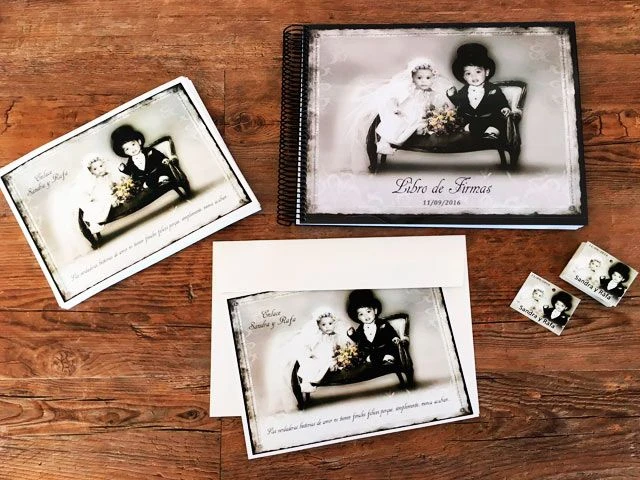 tarjetas de invitación de boda + libro de firmas personalizado