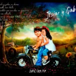 Diseño con las fotografías de los novios de pequeños